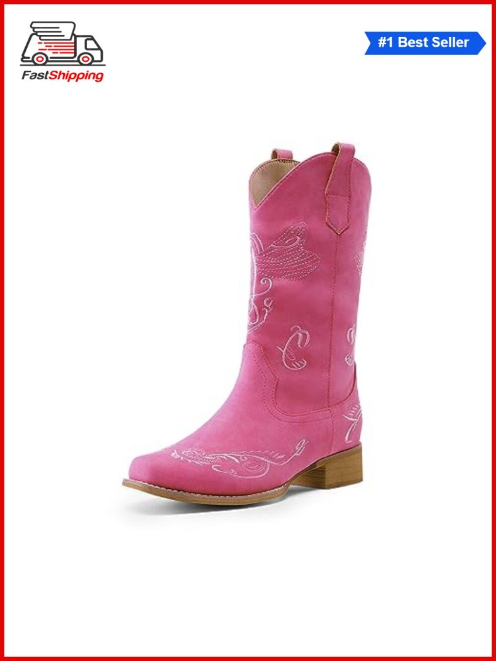 ✨ DREAM PAIRS Women's Mid Calf Cowboy Boots Faux Leather Square Toe